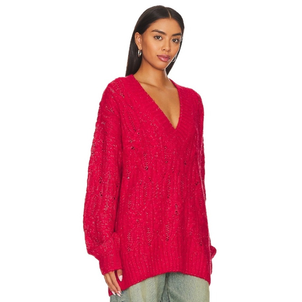 Tularosa Revolve Wool V-Neck Friso Oversized‎ Cable Knit Sweater Pullover Small